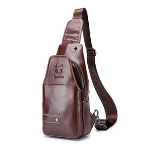 Men Leather Sports Chest Bag First Layer Cowhide - Brown - Factory Direct Shop