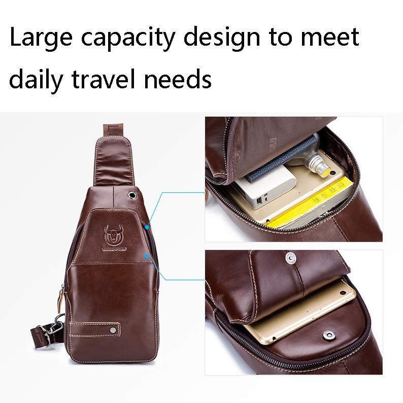 Men Leather Sports Chest Bag First Layer Cowhide - Brown - Factory Direct Shop