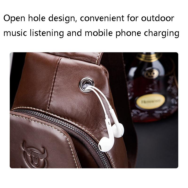 Men Leather Sports Chest Bag First Layer Cowhide - Brown - Factory Direct Shop