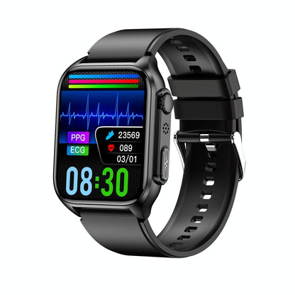 1.96 Inch Ip67 Waterproof Silicone Band Smart Watch Supports Ecg / Remote Families Care / Bluetooth Call / Body Temperature Monitoring - Black
