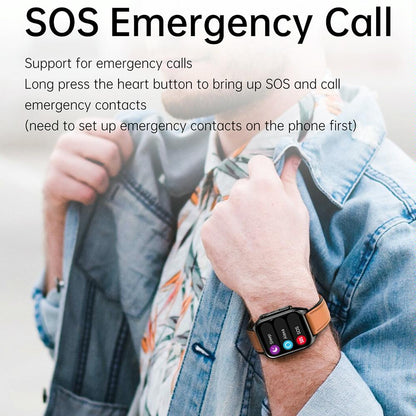 1.96 Inch Ip67 Waterproof Silicone Band Smart Watch Supports Ecg / Remote Families Care / Bluetooth Call / Body Temperature Monitoring - Black