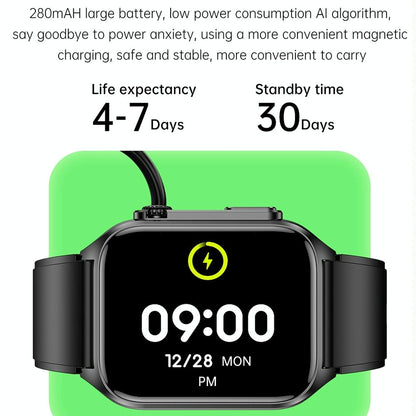 1.96 Inch Ip67 Waterproof Silicone Band Smart Watch Supports Ecg / Remote Families Care / Bluetooth Call / Body Temperature Monitoring - Black