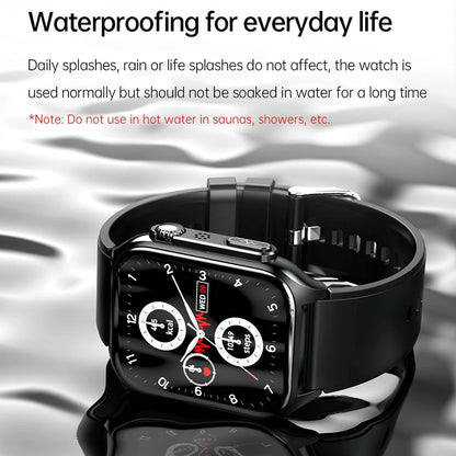 1.96 Inch Ip67 Waterproof Silicone Band Smart Watch Supports Ecg / Remote Families Care / Bluetooth Call / Body Temperature Monitoring - Black