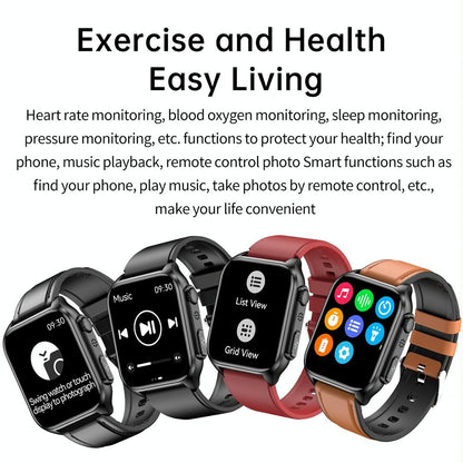1.96 Inch Ip67 Waterproof Silicone Band Smart Watch Supports Ecg / Remote Families Care / Bluetooth Call / Body Temperature Monitoring - Black