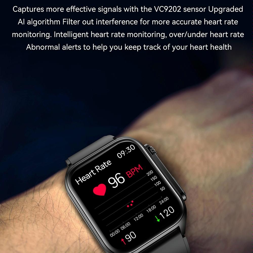 1.96 Inch Ip67 Waterproof Silicone Band Smart Watch Supports Ecg / Remote Families Care / Bluetooth Call / Body Temperature Monitoring - Black