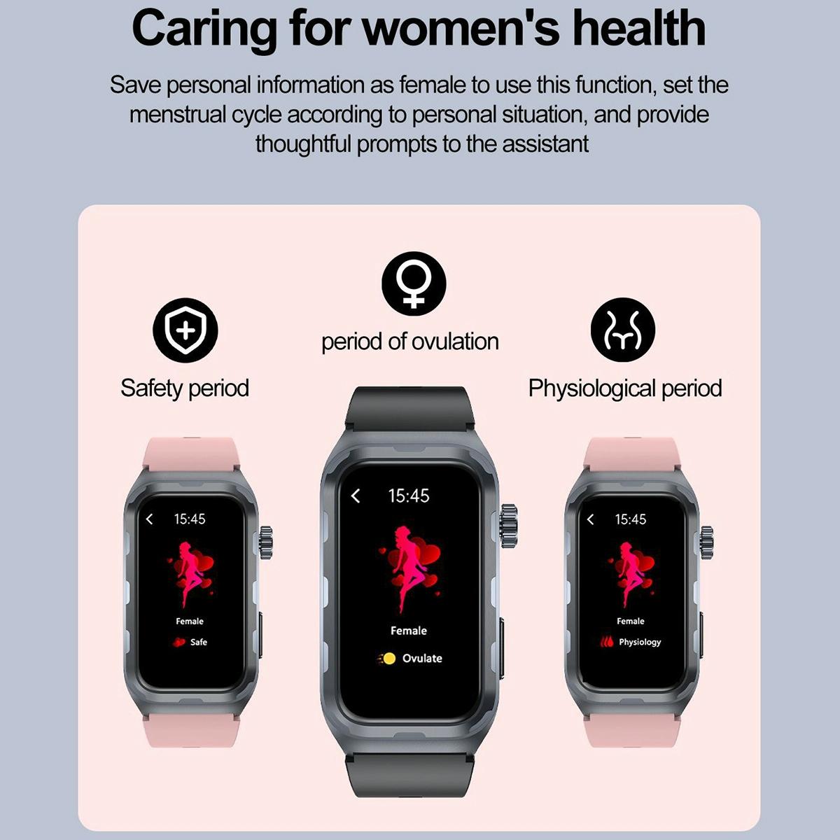 Waterproof Ecg Smart Watch For Health Monitoring - Ip68 - Pink