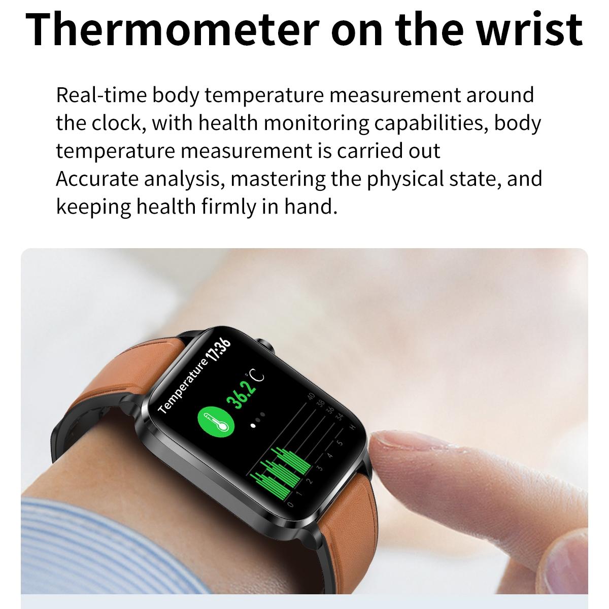 1.7 Inch Hd Square Screen Tpu Strap Smart Watch Supports Body Temperature Monitoring / Blood Oxygen Monitoring - Red