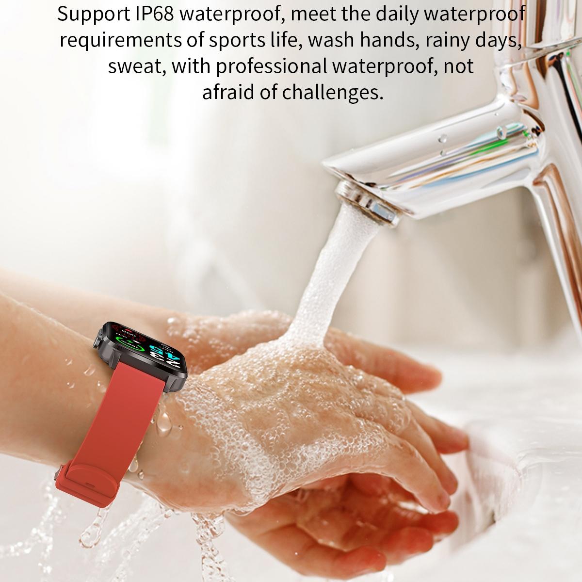 1.7 Inch Hd Square Screen Tpu Strap Smart Watch Supports Body Temperature Monitoring / Blood Oxygen Monitoring - Red