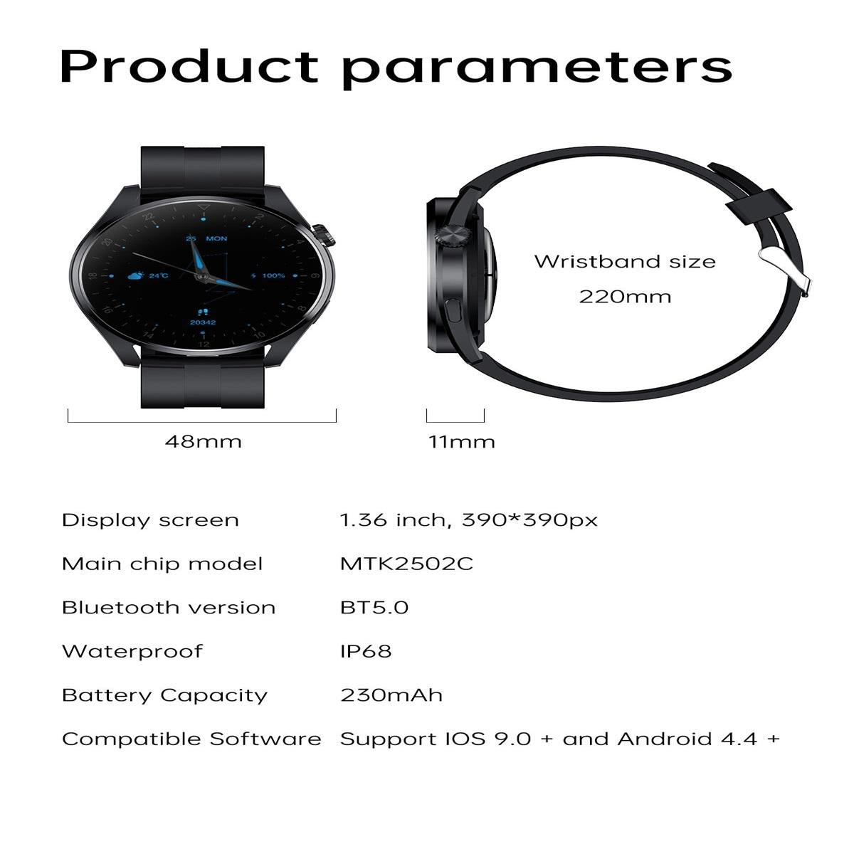 Waterproof Silicone Smartwatch With Colour Display - Silver