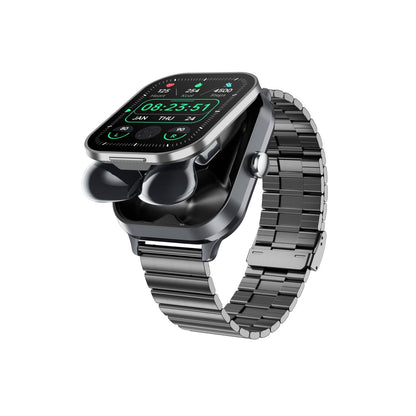 2.01 Inch 2 In 1 Bluetooth Earphone Smart Watch With Nfc & Steel Strap - Space Grey