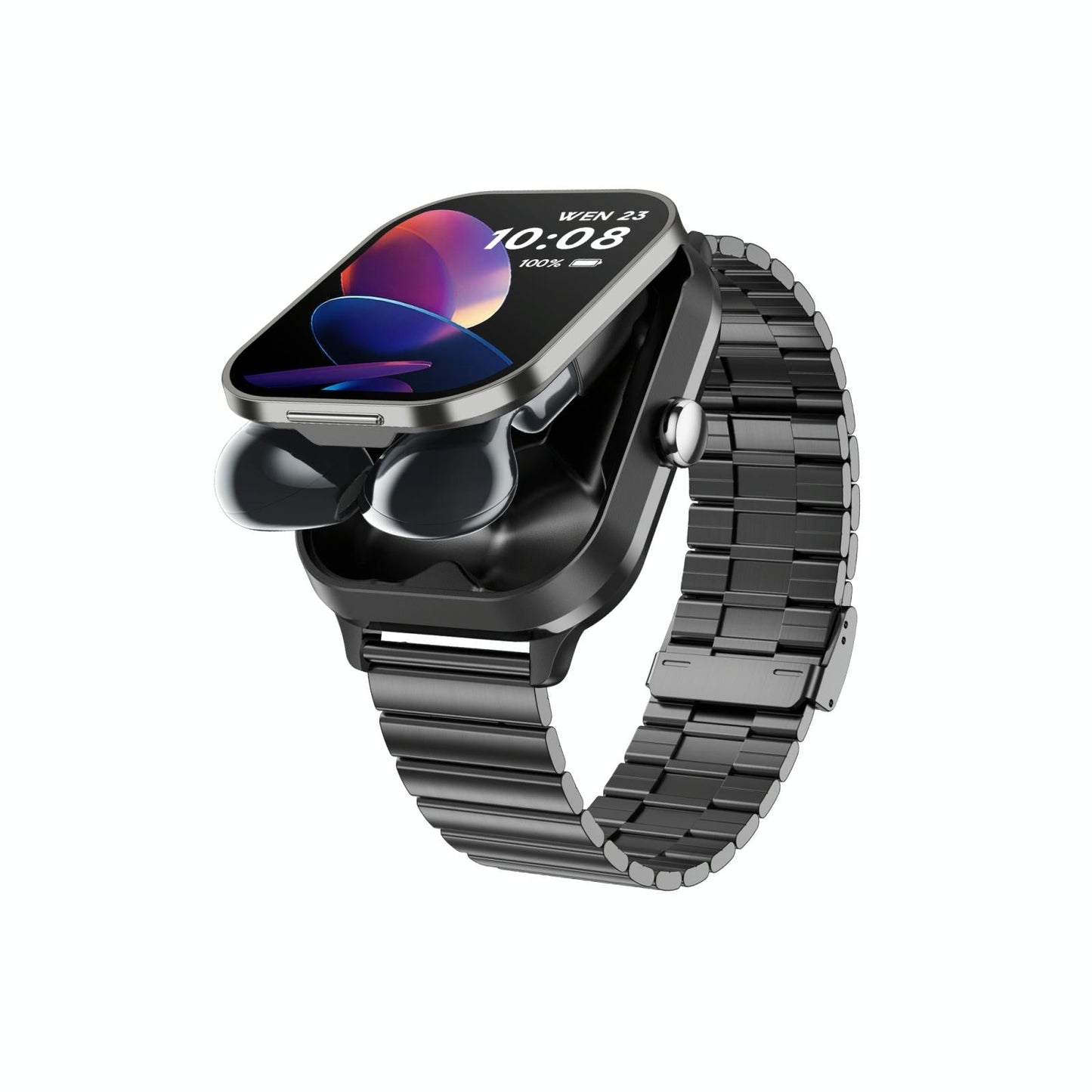 2.01 Inch 2 In 1 Bluetooth Earphone Smart Watch With Nfc & Steel Strap - Space Grey