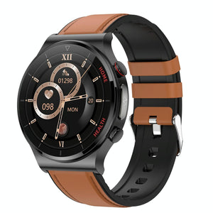 1.32 Inch Screen Leather Watch Strap Smart Health Watch Supports Body Temperature Monitoring Ecg Monitoring Blood Pressure - Brown