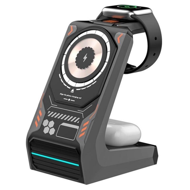 3 In 1 Wireless Charger For Mobile Phone And Earphones - Black