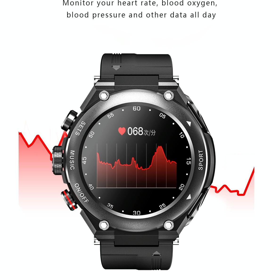 1.28 Inch Ips Touch Screen 2 In 1 Bluetooth Headset Smart Watch Support Heart Rate Monitoring / Bluetooth Music - Silver