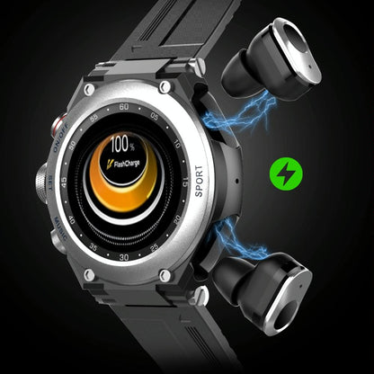 1.28 Inch Ips Touch Screen 2 In 1 Bluetooth Headset Smart Watch Support Heart Rate Monitoring / Bluetooth Music - Silver