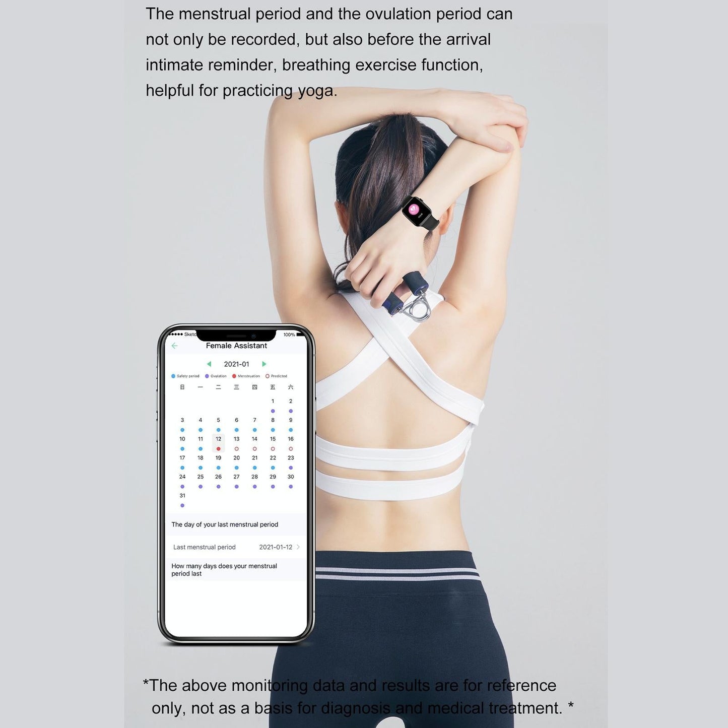 1.9 Inch Tft Screen Smart Watch Support Bluetooth Call / Menstrual Cycle Reminder - Black