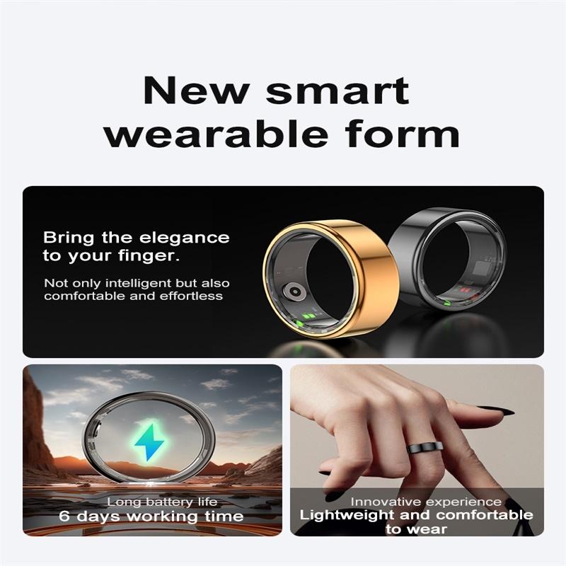 Smart Ring With Heart Rate Blood Oxygen Sleep Monitoring & Sports Modes - Size 11 - Gold