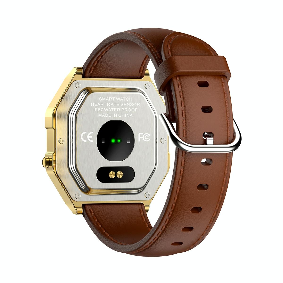 Leather Band Smartwatch With Waterproof Colour Screen - Gold
