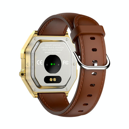 Leather Band Smartwatch With Waterproof Colour Screen - Gold