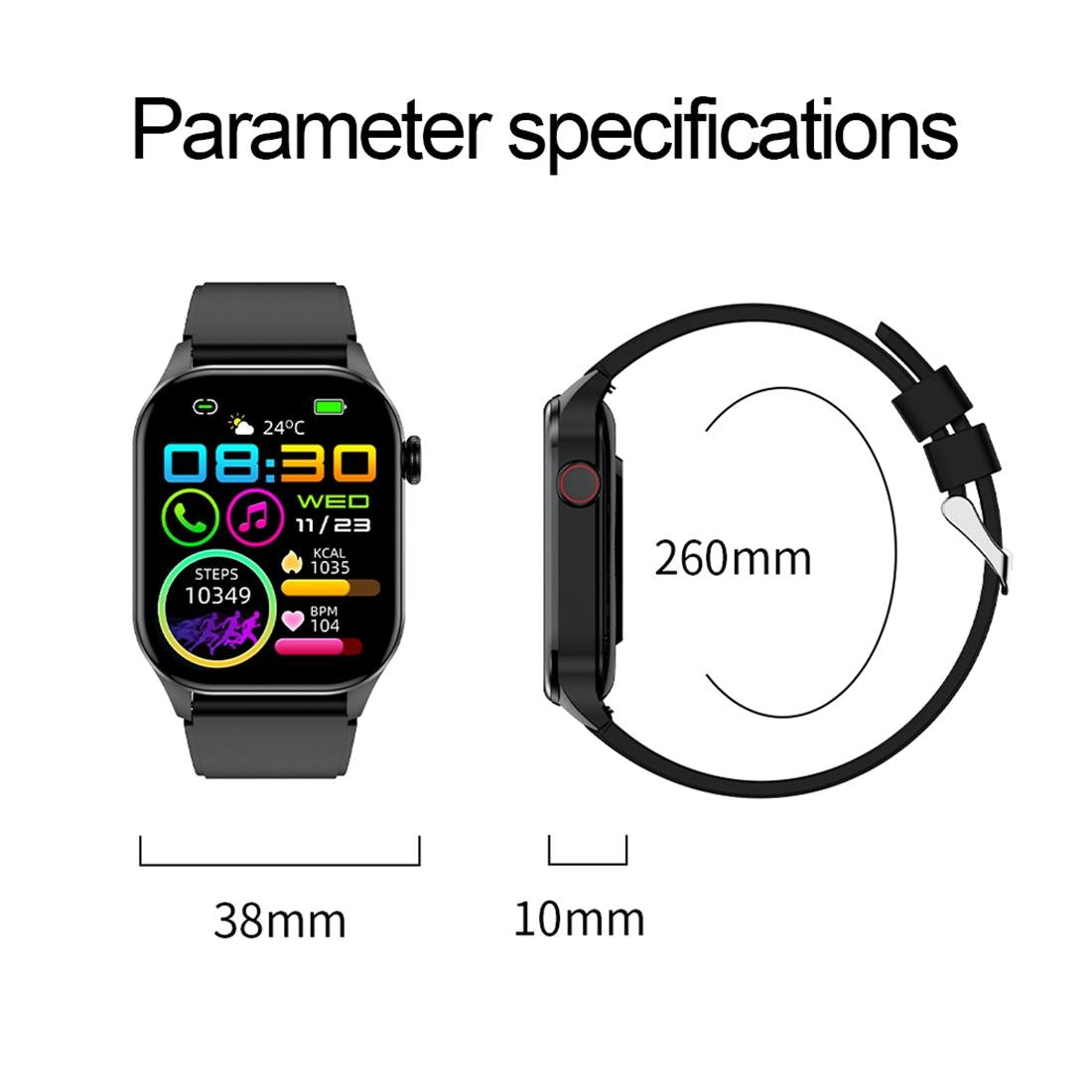 Waterproof Smart Watch With Bluetooth And Blood Oxygen Monitoring - Ip68 - Black