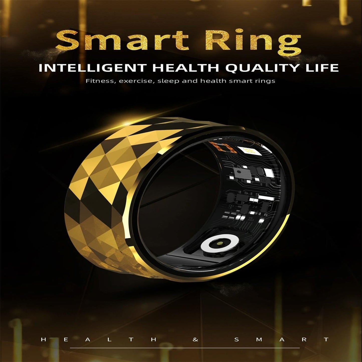 Smart Ring For Health Monitoring & Exercise - Size 22 - Gold