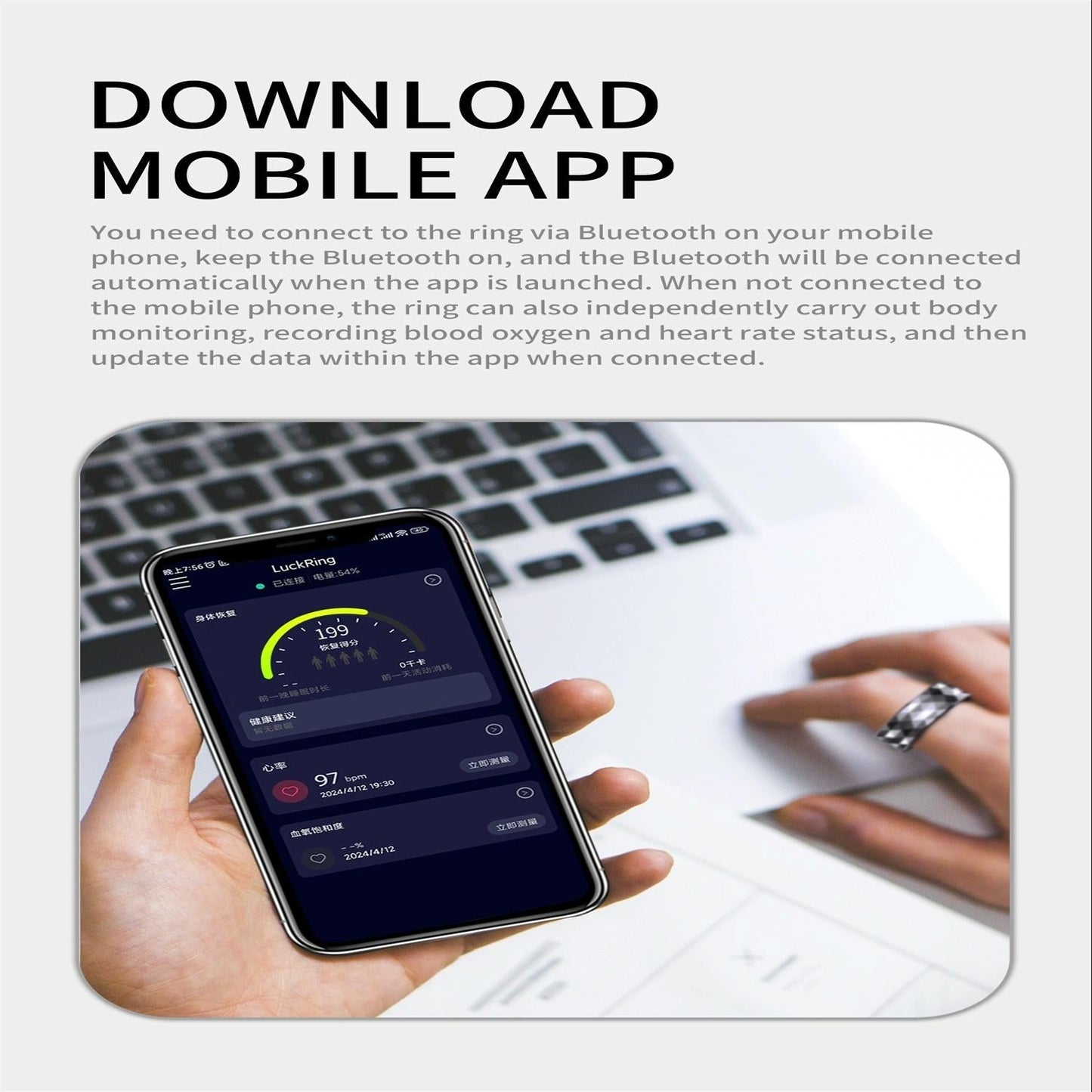 Smart Ring For Health Monitoring & Exercise - Size 22 - Gold