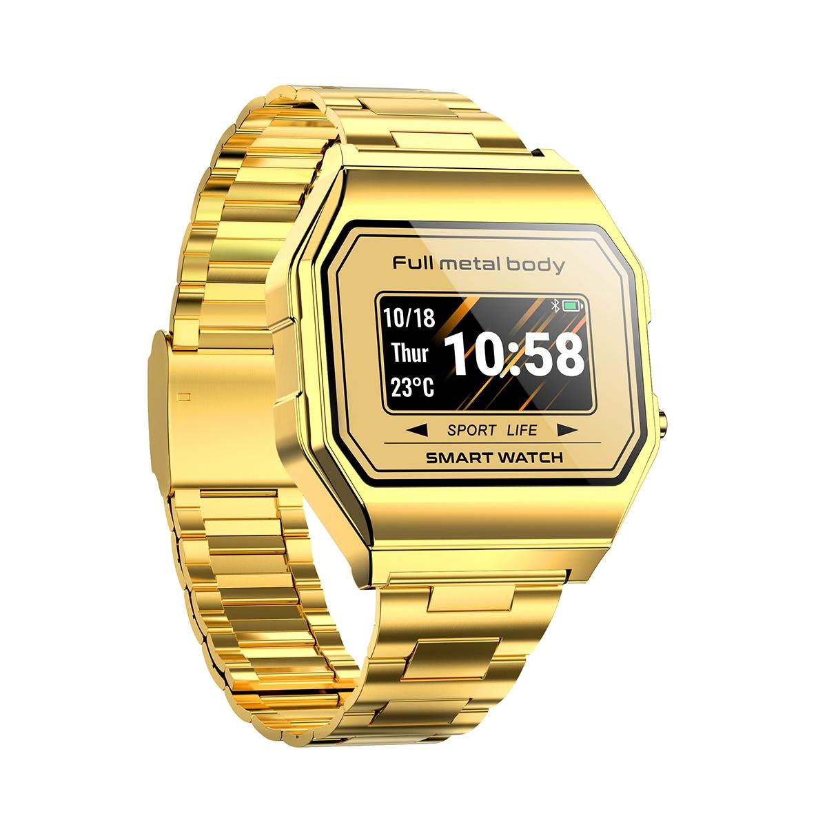 Waterproof Steel Smart Watch With Colour Screen - Gold