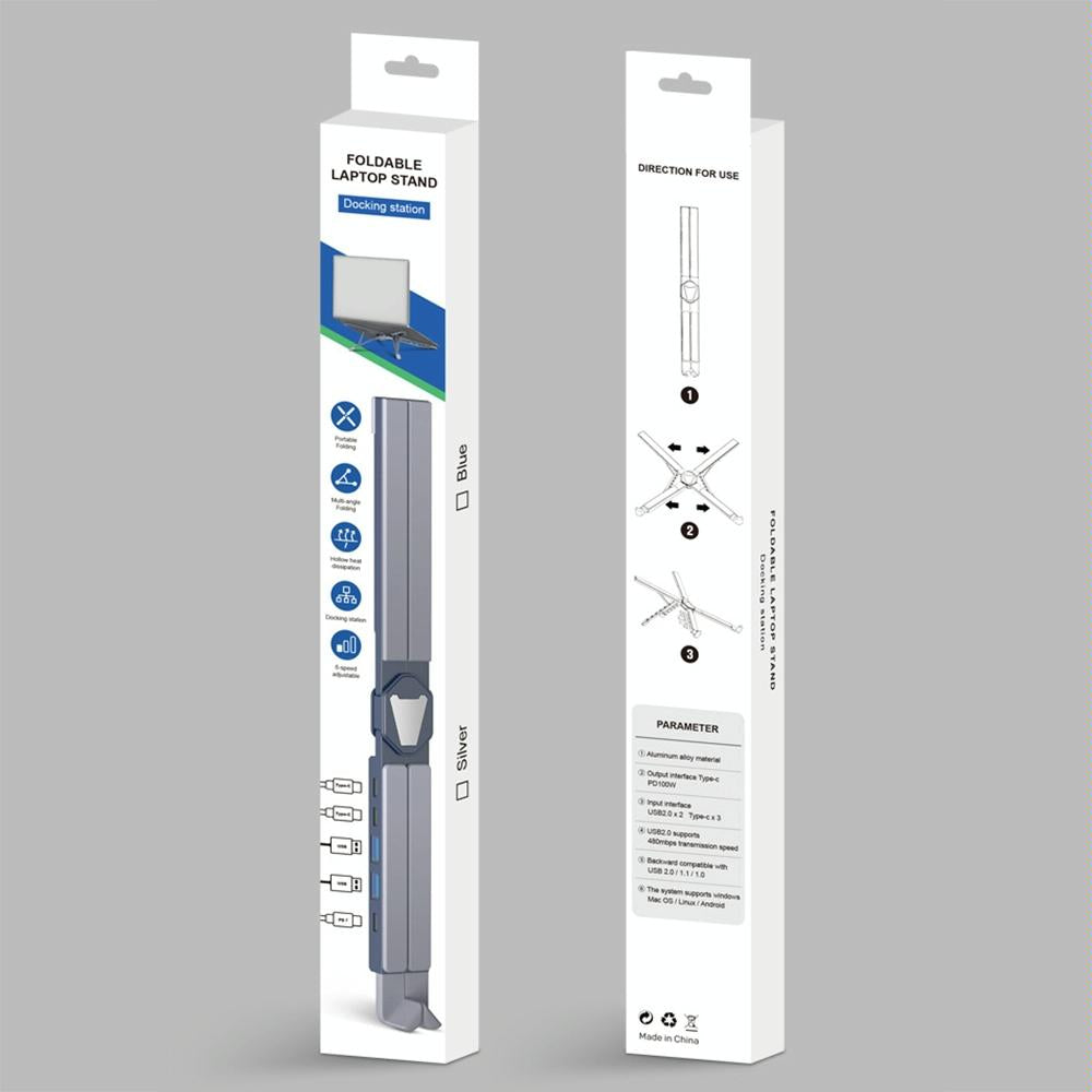 Versatile Laptop Docking Stand with Enhanced Cooling and Folding Design - Gray