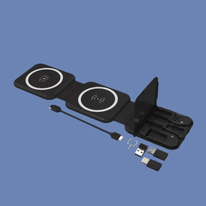 10 In 1 Magnetic Wireless Charger With Data Cable And Storage - Black