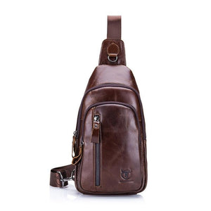 Men Leather Crossbody Chest Bag Multi Function - Brown - Factory Direct Shop
