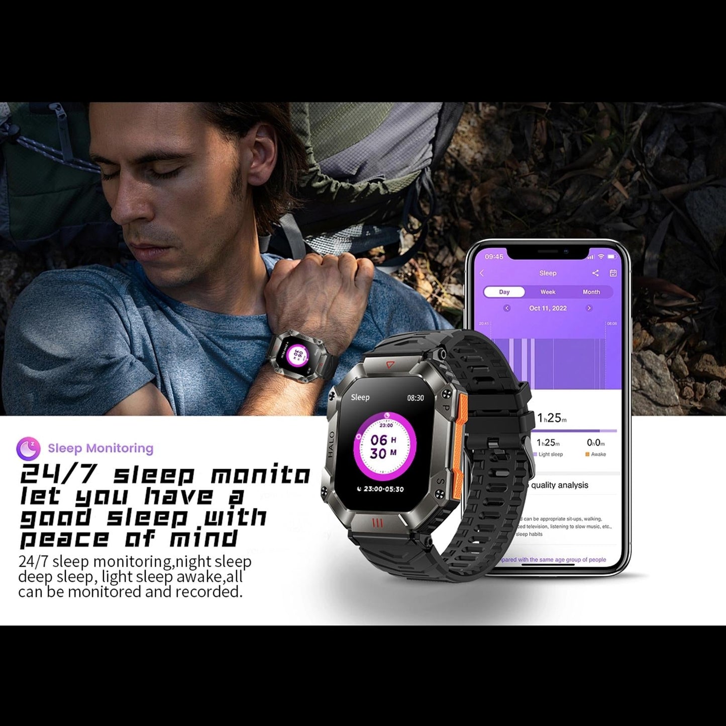 2.0 Inch Bt5.1 Ip67 Sport Smart Watch Support Bluetooth Call / Sleep / Blood Oxygen / Heart Rate / Blood Pressure Health Monitor - White + Camouflage