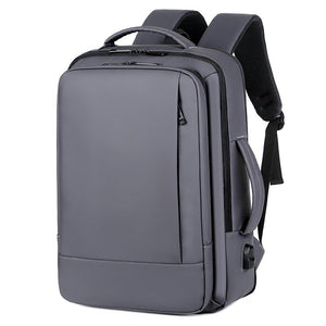 Waterproof Expandable Laptop Backpack with Usb Port - Grey