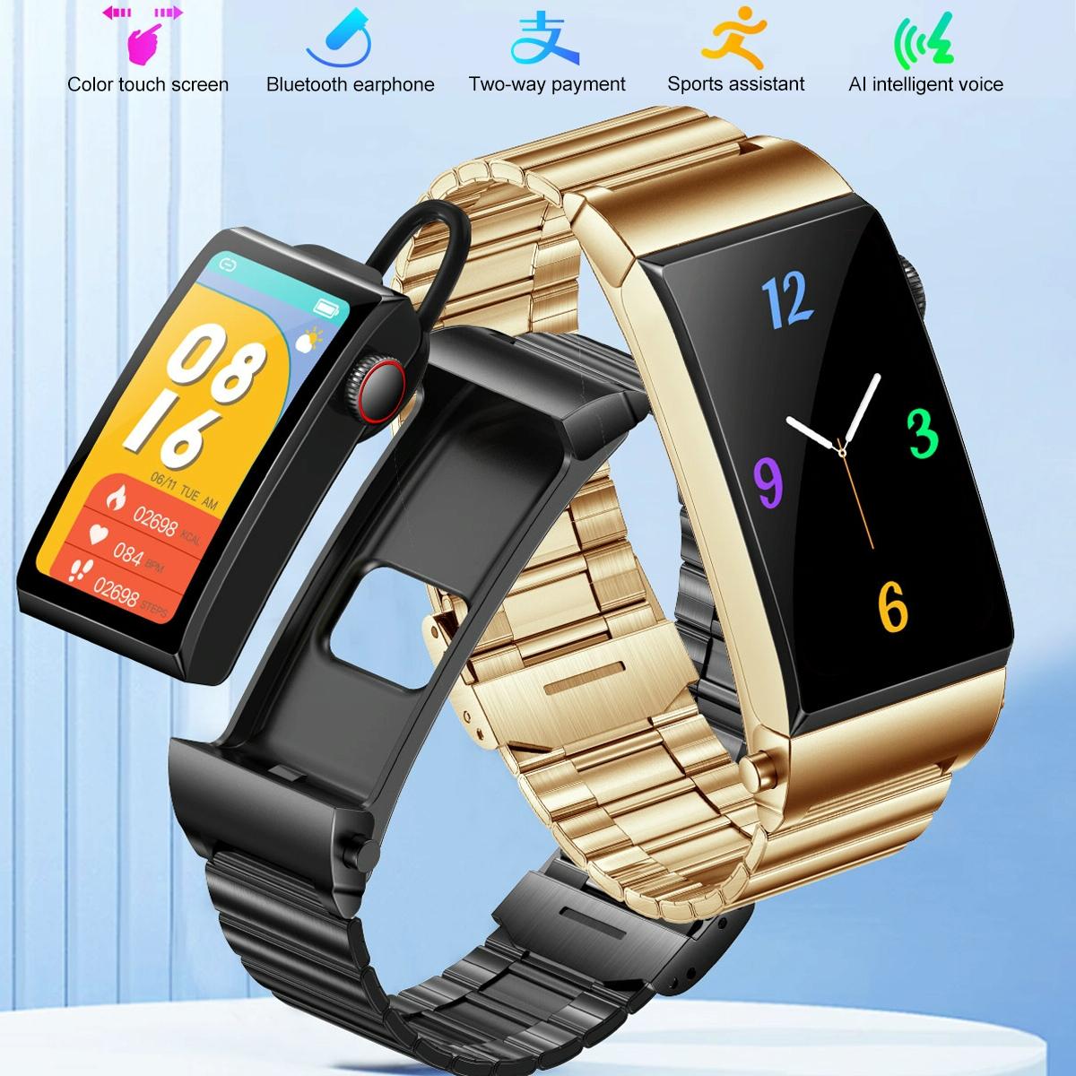 1.5 Inch Silicone Band Earphone Detachable Ip68 Waterproof Smart Watch Support Bluetooth Call - Red