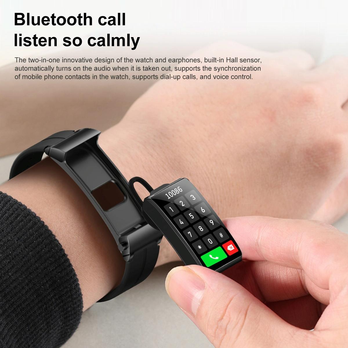 1.5 Inch Silicone Band Earphone Detachable Ip68 Waterproof Smart Watch Support Bluetooth Call - Red