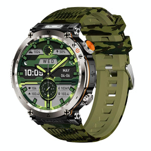 Waterproof Smart Watch With Flashlight Banknote Detector And Compass - Camo - Army Green