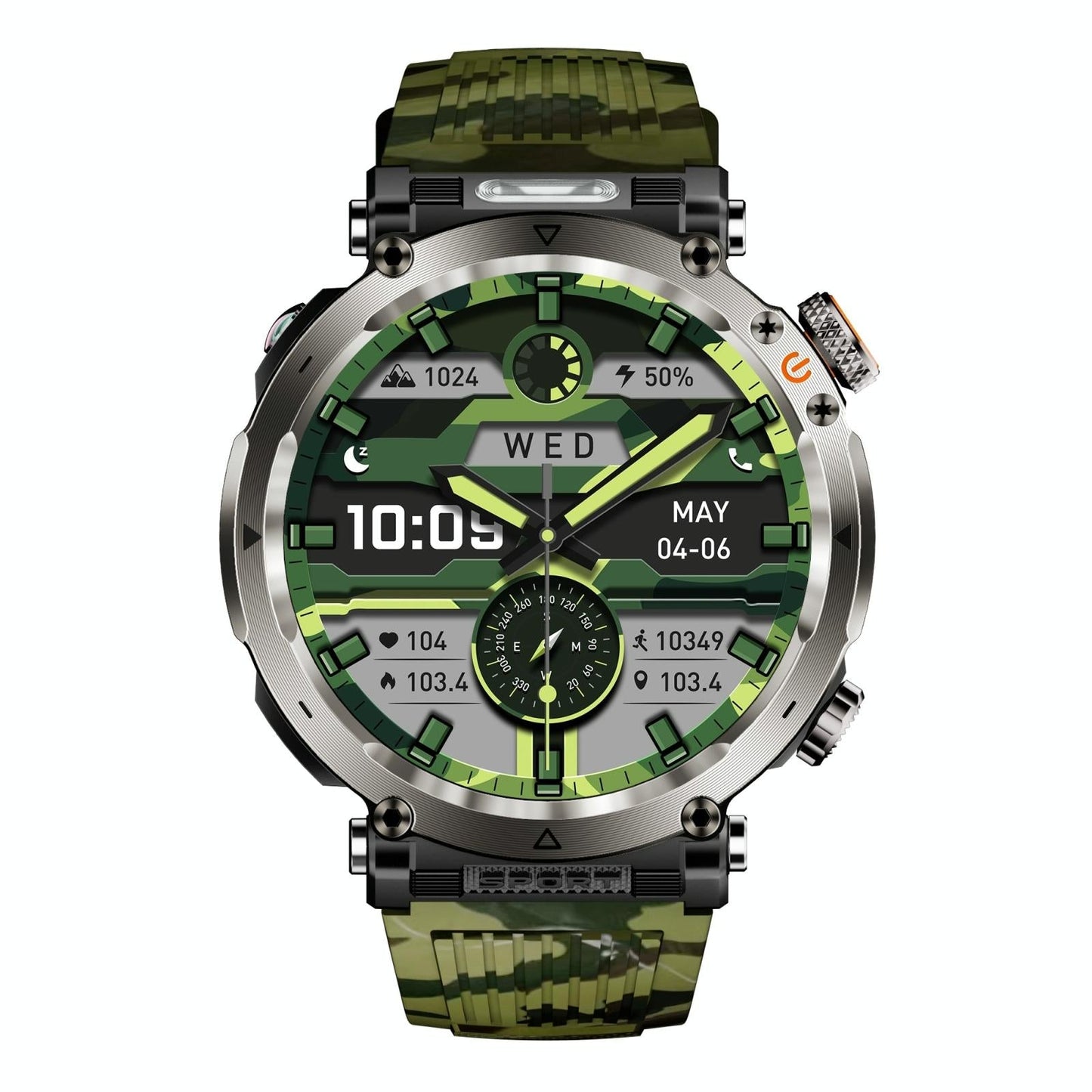 Waterproof Smart Watch With Flashlight Banknote Detector And Compass - Camo - Army Green
