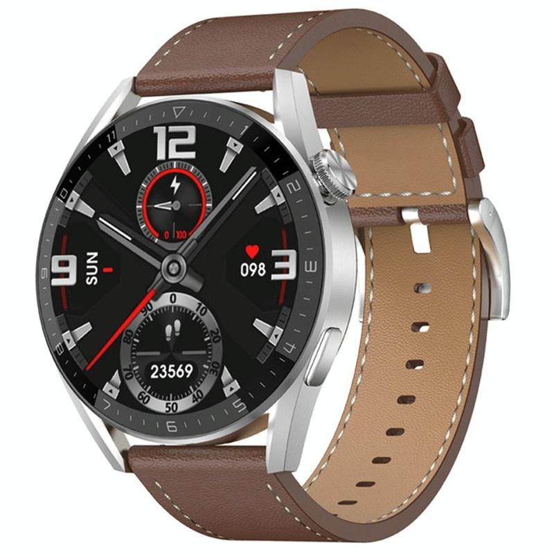 Smart Leather Watch With Colour Screen - Silver