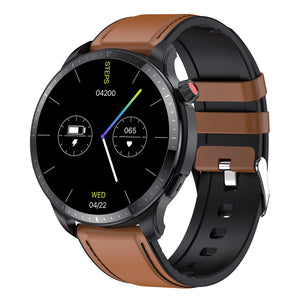 1.39 Inch Ip67 Waterproof Leather Band Smart Watch Supports Bluetooth Call / Blood Oxygen / Body Temperature Monitoring - Brown