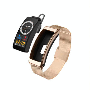 1.14 Inch Steel Band Earphone Detachable Smart Watch Support Bluetooth Call - Gold