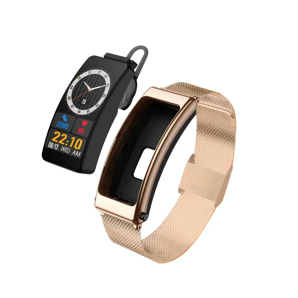 1.14 Inch Steel Band Earphone Detachable Smart Watch Support Bluetooth Call - Gold