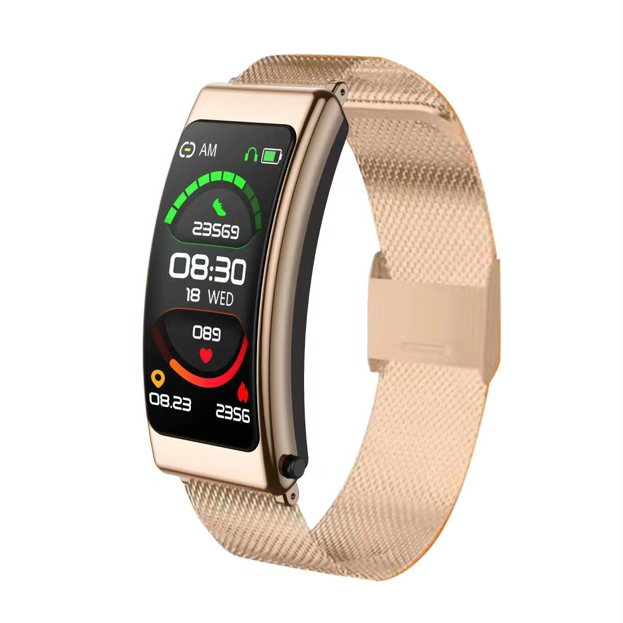 1.14 Inch Steel Band Earphone Detachable Smart Watch Support Bluetooth Call - Gold
