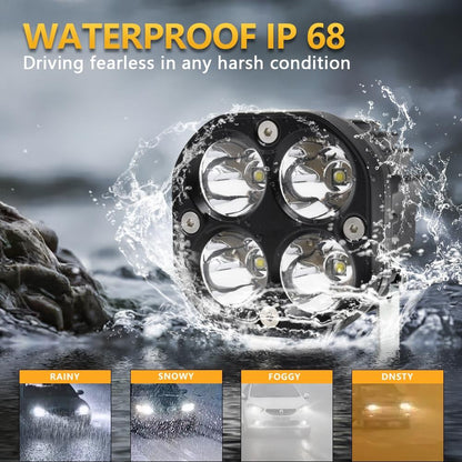 Car 3 Inch 4Leds Continuous Spotlight 20W / 2000Lm / 6000K / Dc9 - 80V - Yellow