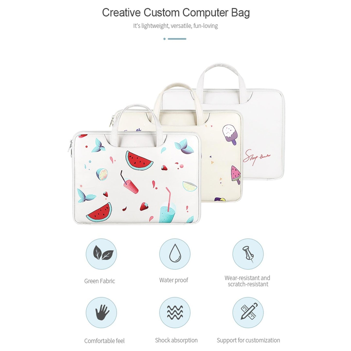 14.1-15.4 Inch Lightweight Printed Laptop Bag in Pu Material - Watermelon