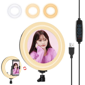 7.9 Usb 3 Modes Dimmable Dual Colour Led Ring Light with Mirror for Vlogging and Photography - Black