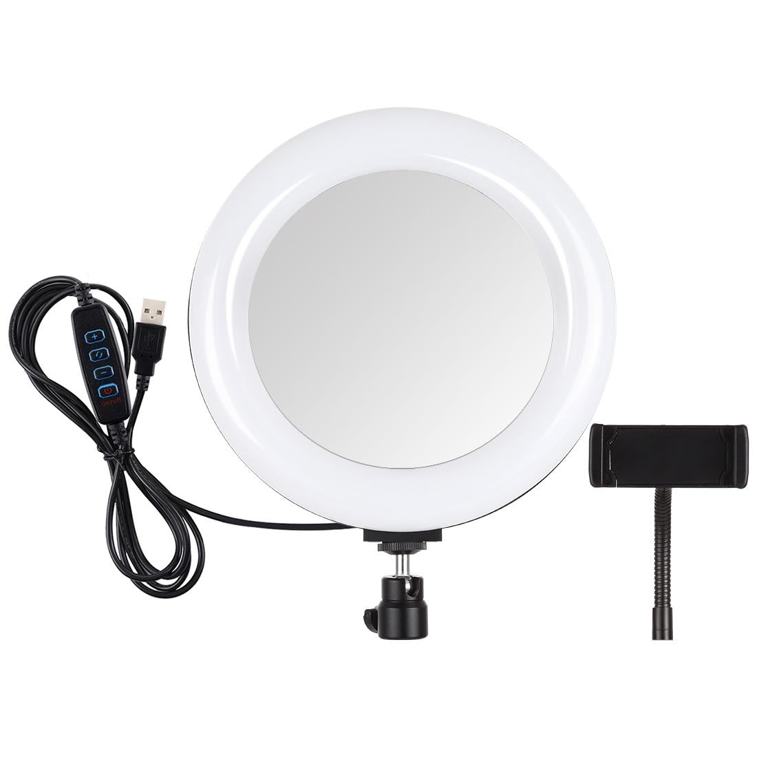 7.9 Usb 3 Modes Dimmable Dual Colour Led Ring Light with Mirror for Vlogging and Photography - Black