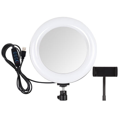 7.9 Usb 3 Modes Dimmable Dual Colour Led Ring Light with Mirror for Vlogging and Photography - Black