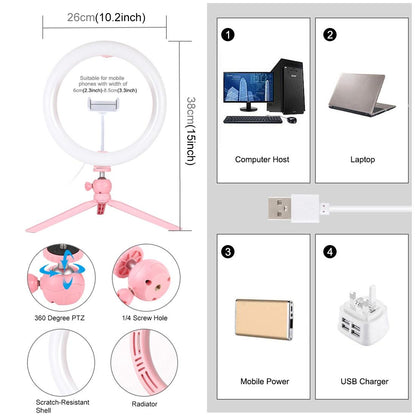 10.2 Led Ring Light with Tripod and Phone Clamp - 3 Modes Dual Colour Temperature Dimmable - Black