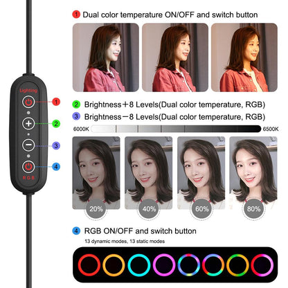 10.2 Marquee Led Beauty Light with Tripod and Remote - Dual-colour Ring Light for Vlogging and Photography