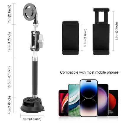 Magnetic Car Mount with Suction Cup Arm and Phone Clamp