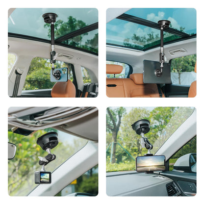 Magnetic Car Mount with Suction Cup Arm and Phone Clamp